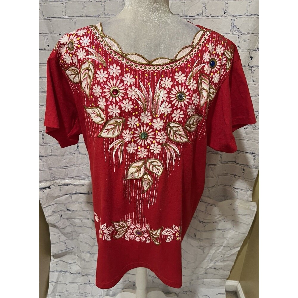 Match Point Vintage 1990 90’s Red Top Short Sleeve With Puffy Paint One Size